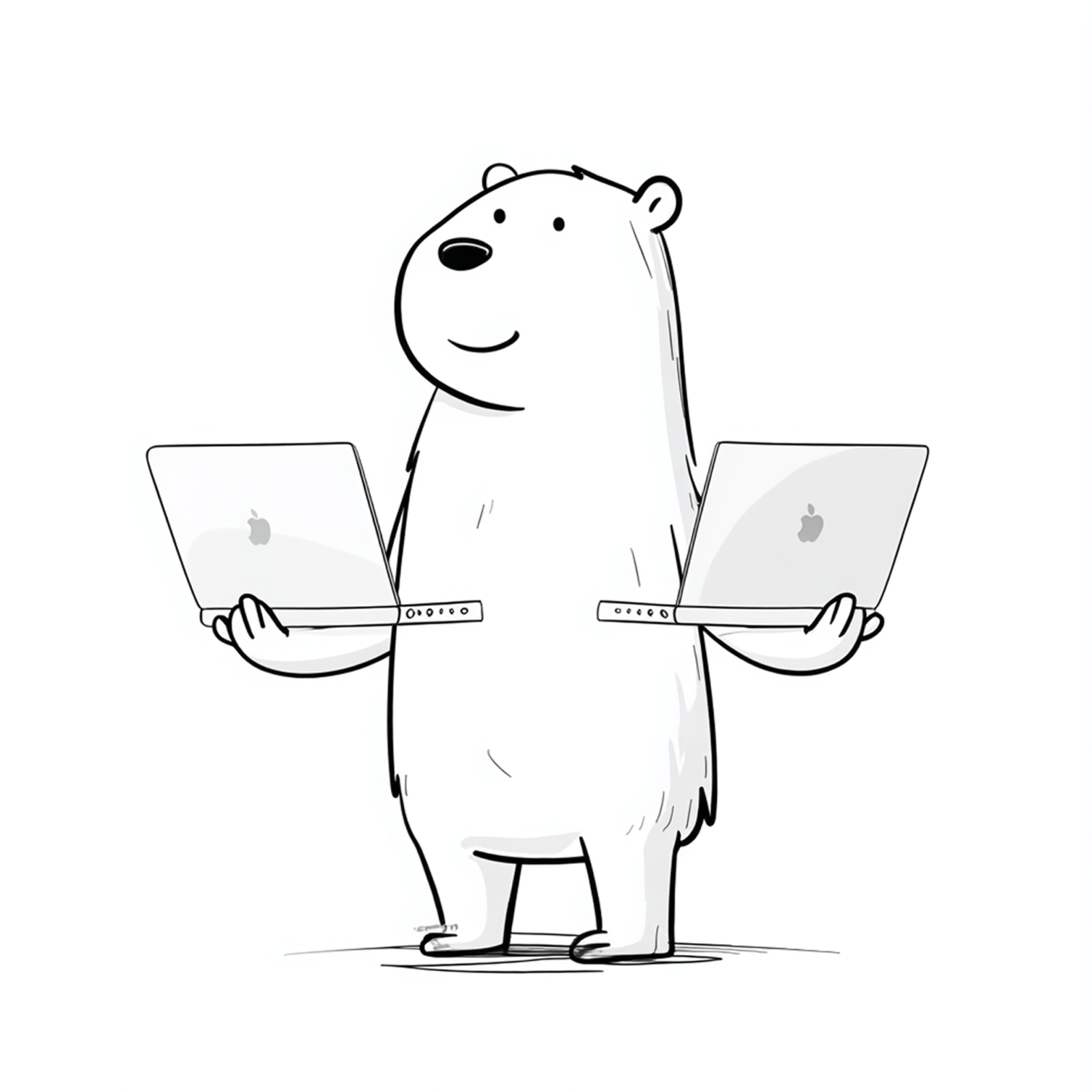 A capybara holding two laptops with one bookmark library shared between them
